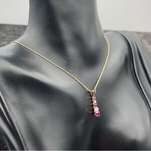 10K Yellow Gold Ruby Cubic Zirconia Pendant Necklace